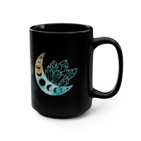 Moon and Stars Crystal, Celestial Whimsical Graphic Black Mug, 15oz