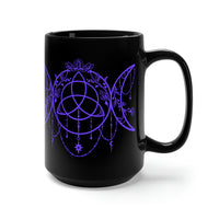 Moon and Stars Mug Large 15 Oz Black. Purple and Black Moon and Stars Mug Graphic Design. Celestial Mug