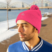 Pom Pom Beanie with White Embroidered Mushroom. Winter Hat to keep your head warm in style!