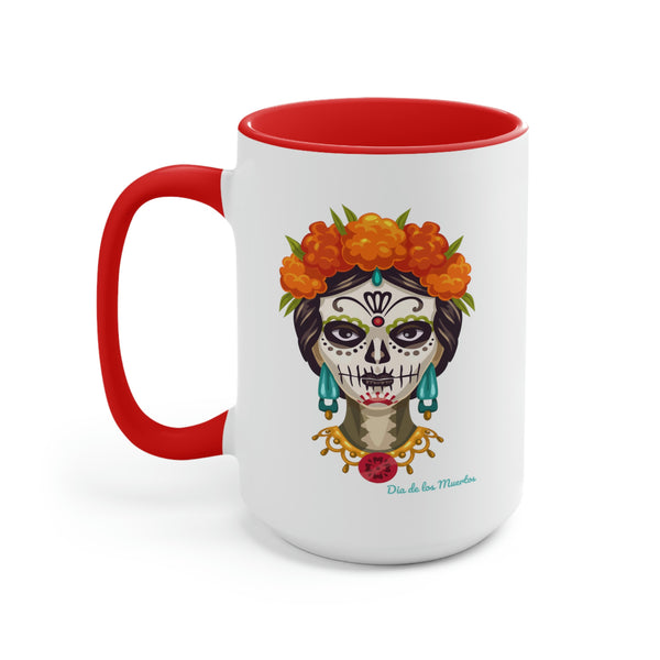 Dia Day Los Muertos. Day of the dead Two-Tone Coffee Mug. 15oz. Red Orange and White