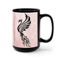 Pink and Black Phoenix Mug. Sparkle Mug. Large 15 oz Mug. Coffee or Tea. Rise of the Phoenix.