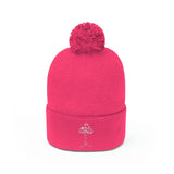 Pom Pom Beanie with White Embroidered Mushroom. Winter Hat to keep your head warm in style!