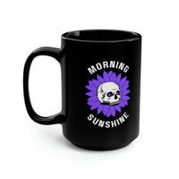 Morning Sunshine Purple and White Skull Black Mug, 15oz