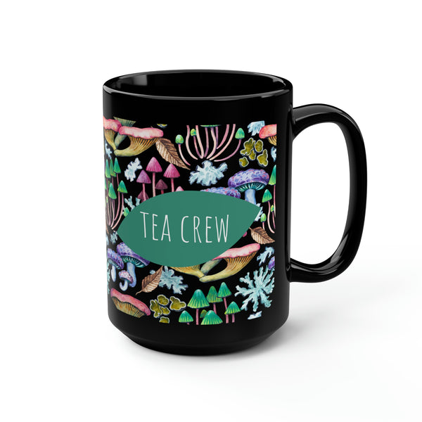 Tea Crew Mushroom Family Black Mug, 15oz. Colorful Mushroom Mug. Tea w Pops Mug.